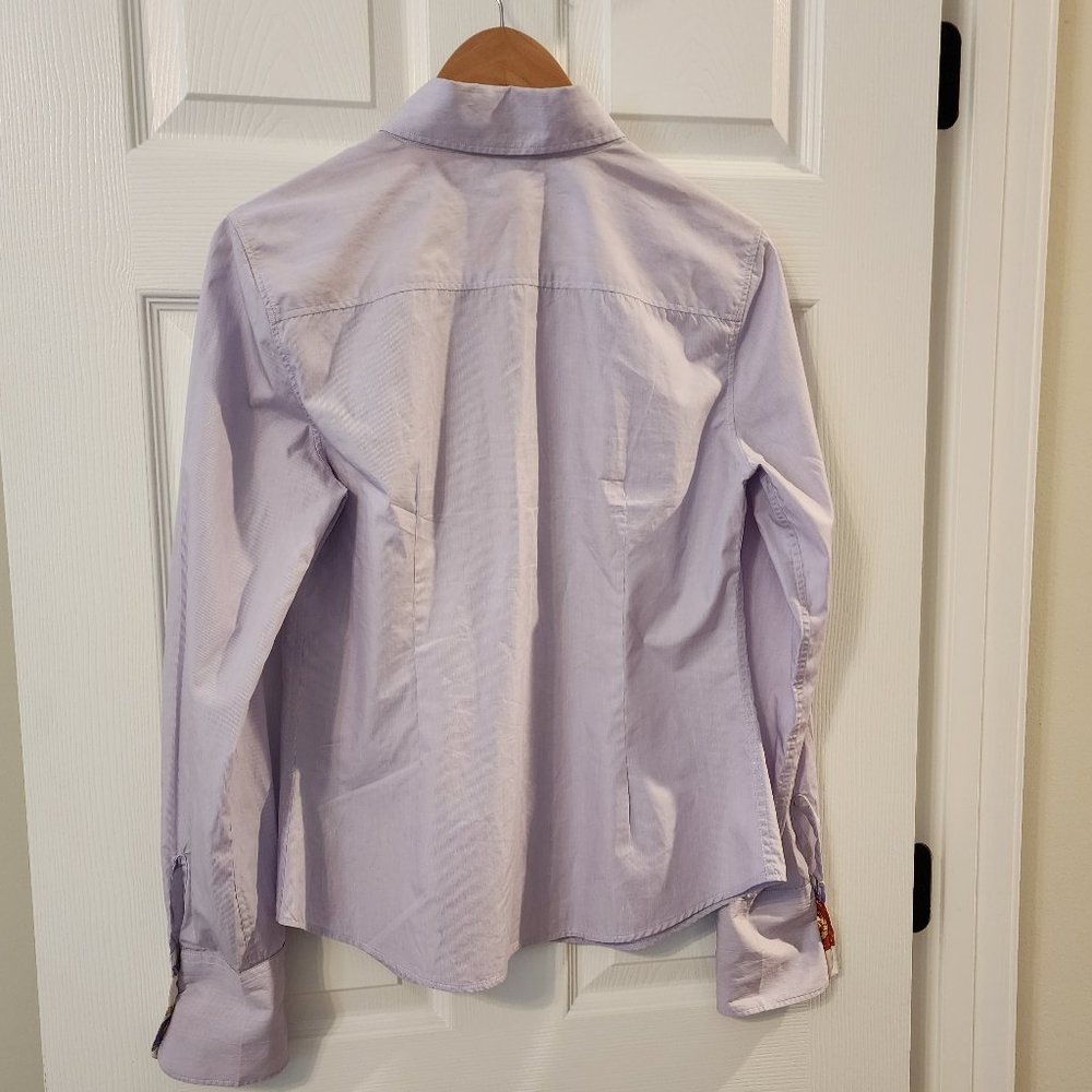 J. McLaughlin Purple Thin White Stripe Button Down Shirt with Silk cuffs Size 8 - Picture 6 of 14